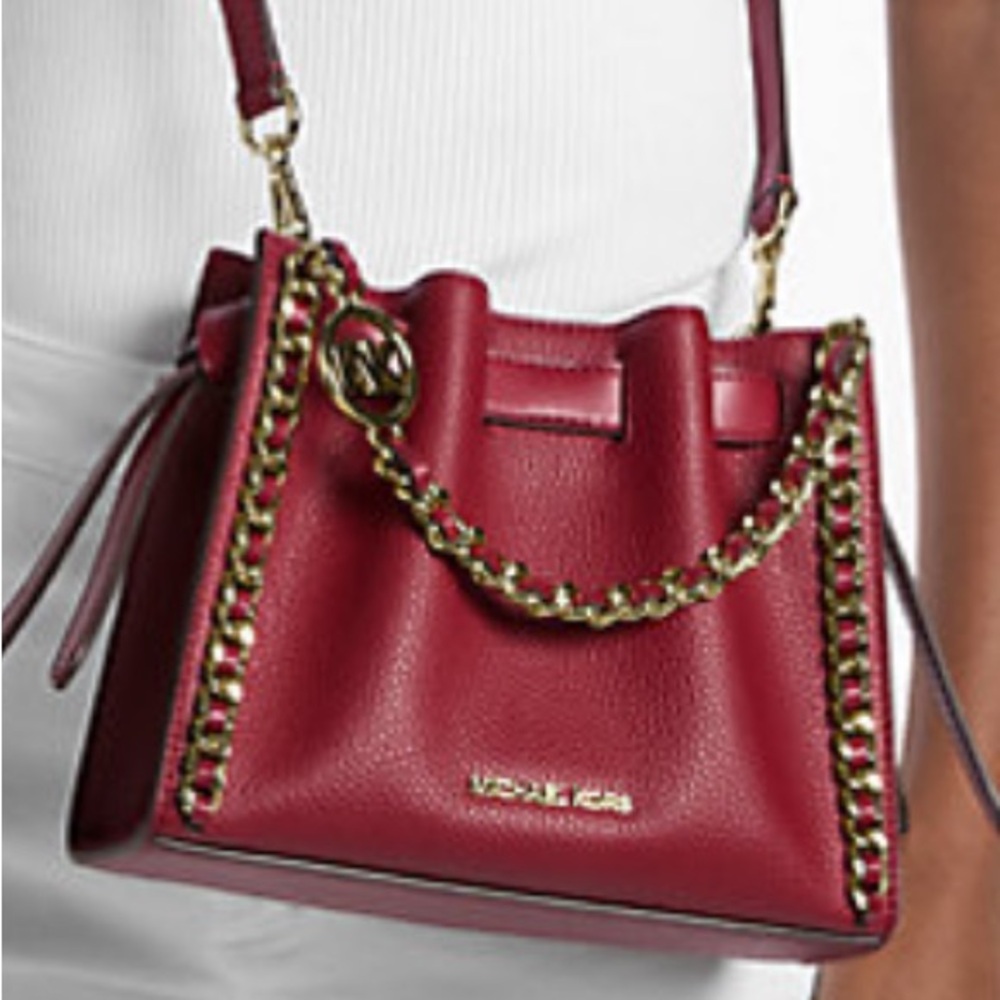 MICHAEL KORS Mina Small Chain Crossbody XBody Bag Belt Chain Inlay 
Cherry 
NWT